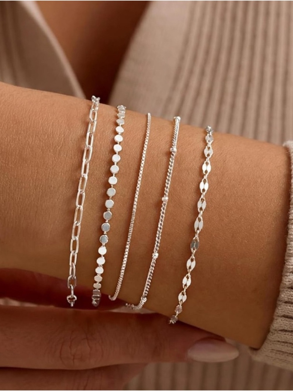 Minimalist 925 Silver Plated Layered Bracelet Set